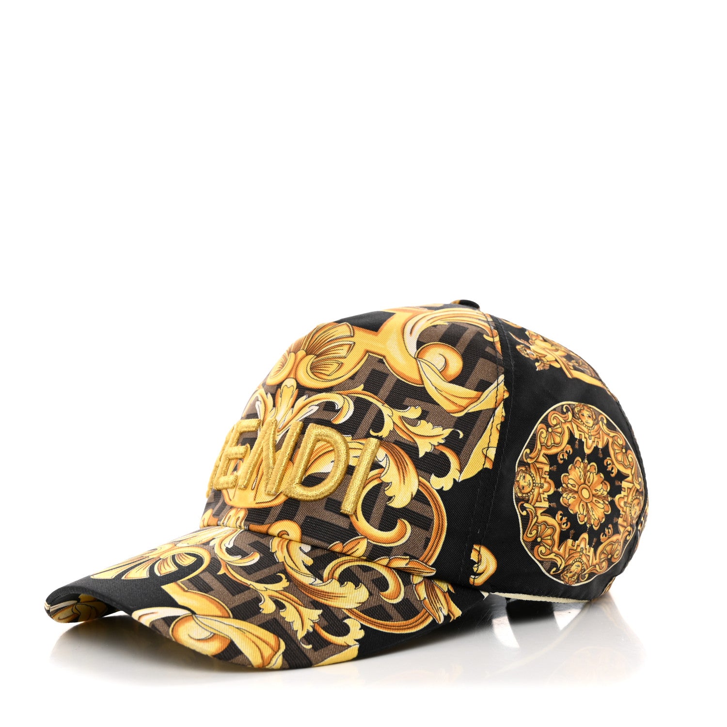 Fendi X VERSACE Silk FF Baroque Fendace Foulard Cap Gold 1 of 11