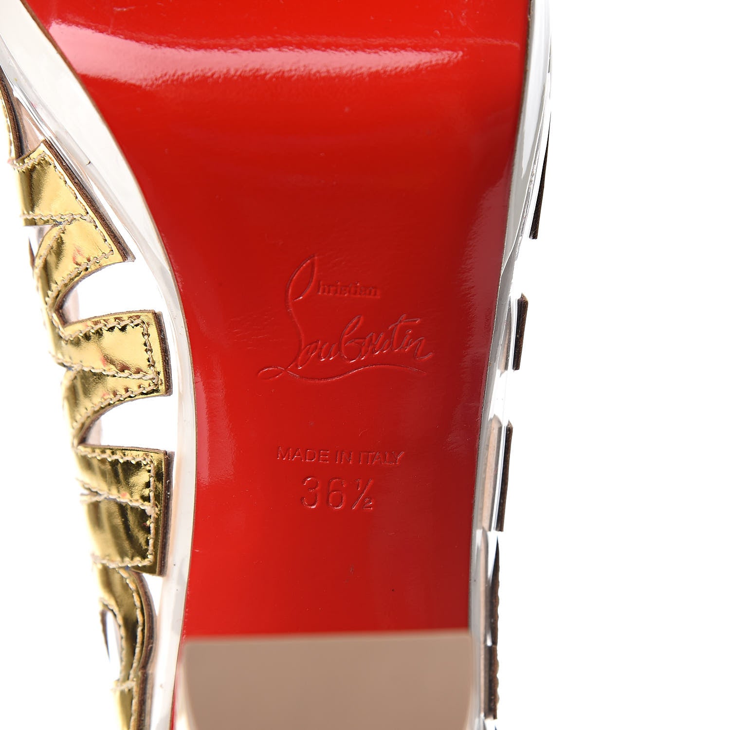 Christian Louboutin Metallic PVC Platform Peep Toe Pumps 36.5 White Gold 7 of 8