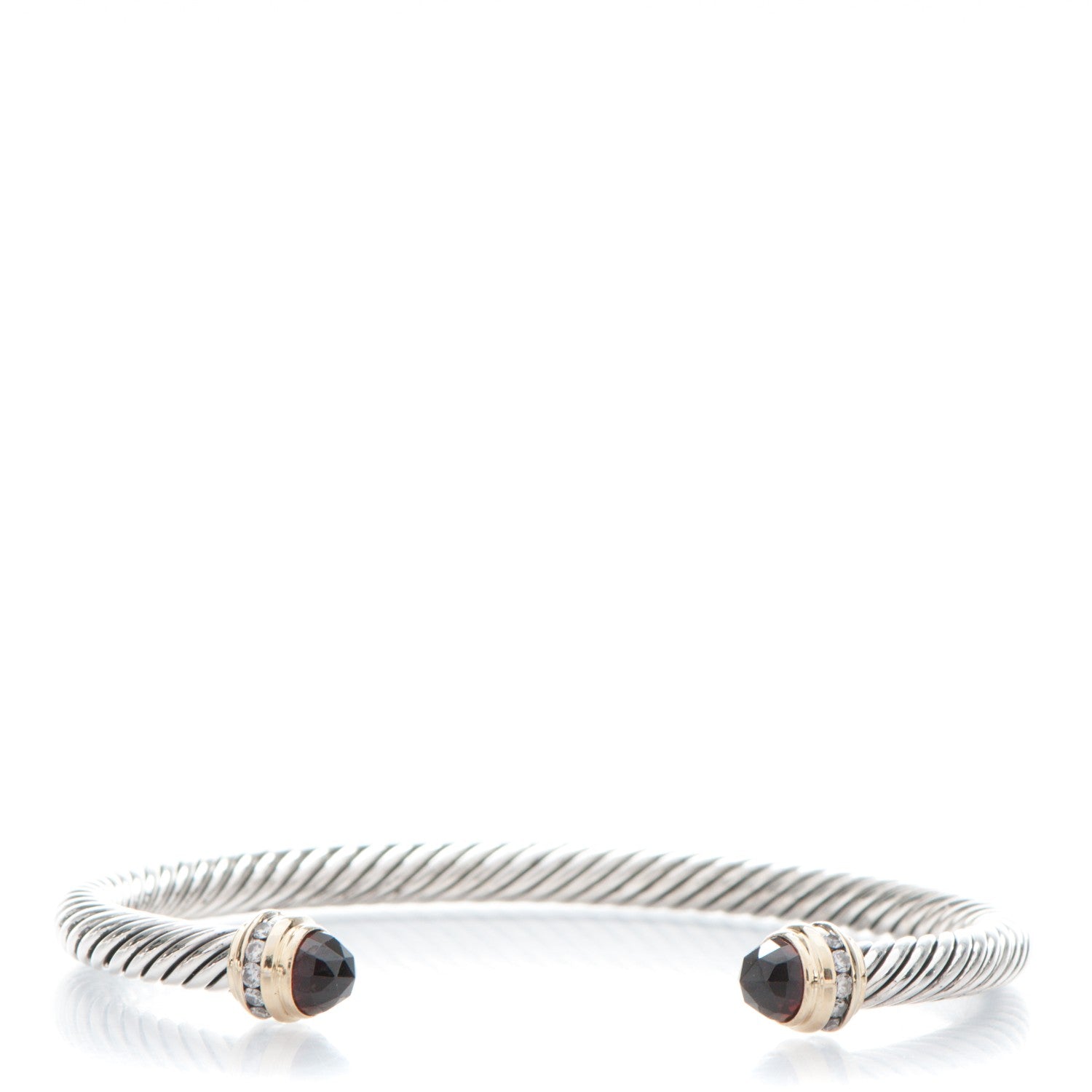 David Yurman Sterling Silver 18K Yellow Gold Diamond Garnet 5mm Cable Classics Bracelet 1 of 4