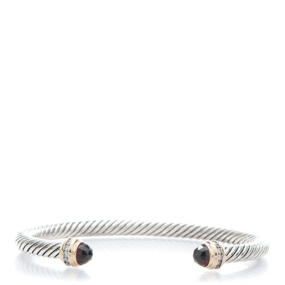 David Yurman Sterling Silver 18K Yellow Gold Diamond Garnet 5mm Cable Classics Bracelet 1 of 4