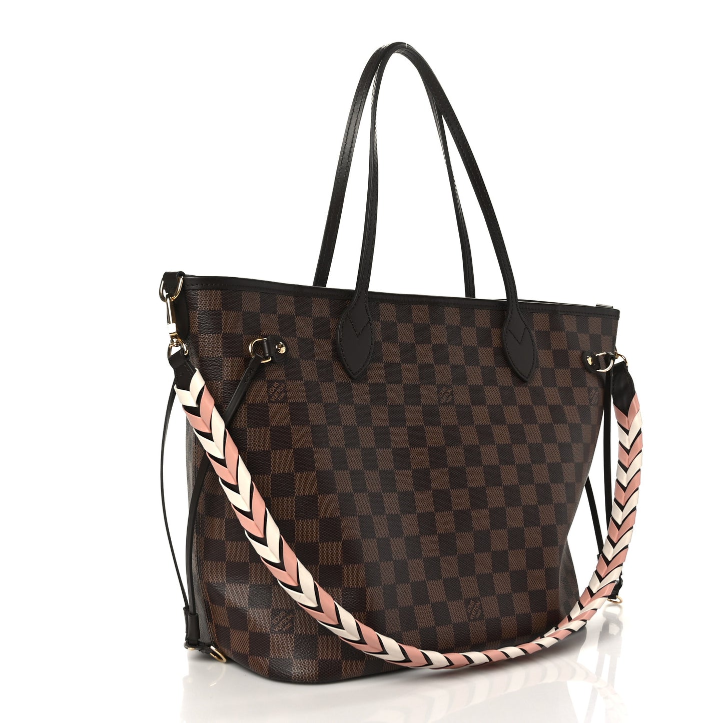 Damier Ebene Braided Neverfull MM Pink