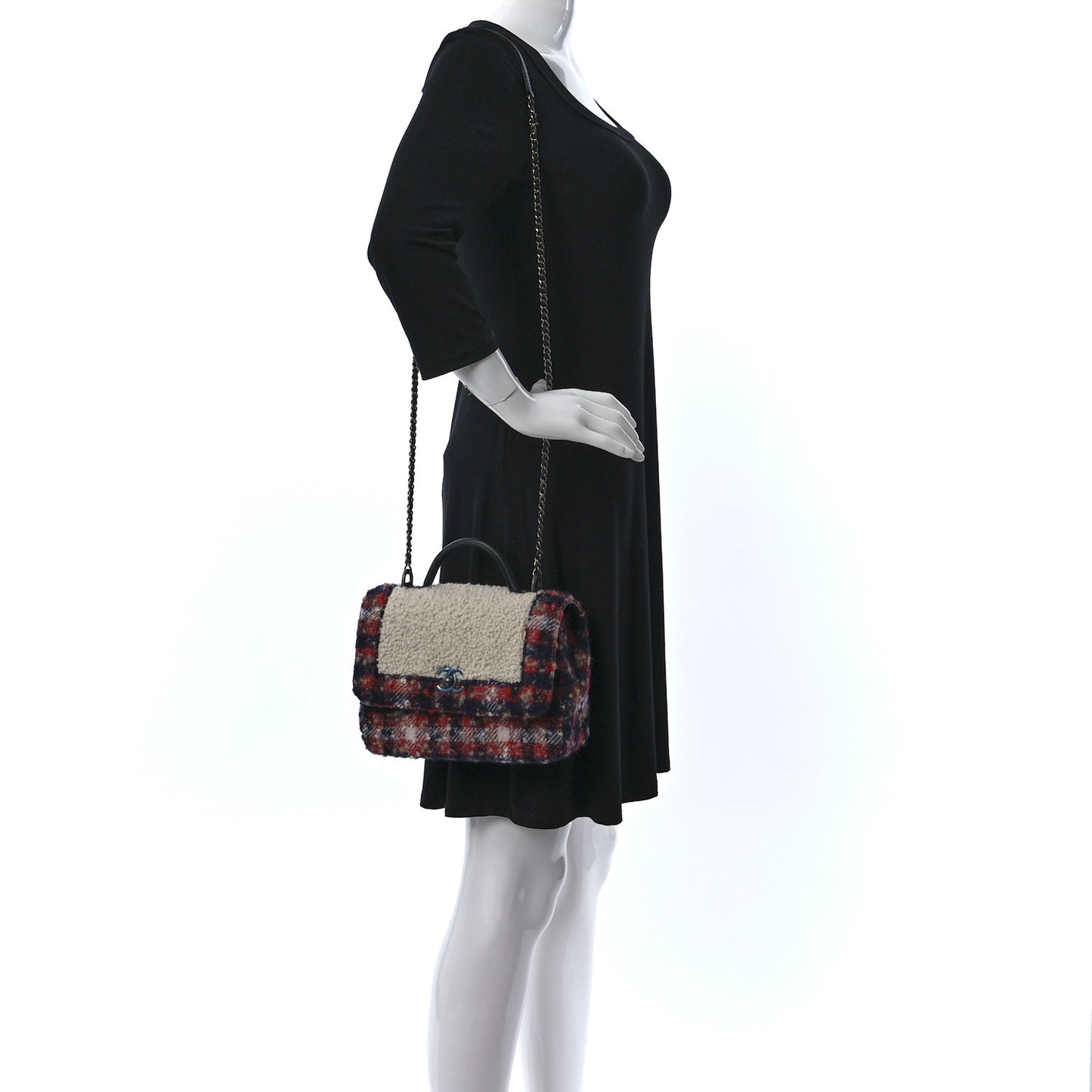 Shearling Tweed Small Top Handle Flap Bag Multicolor