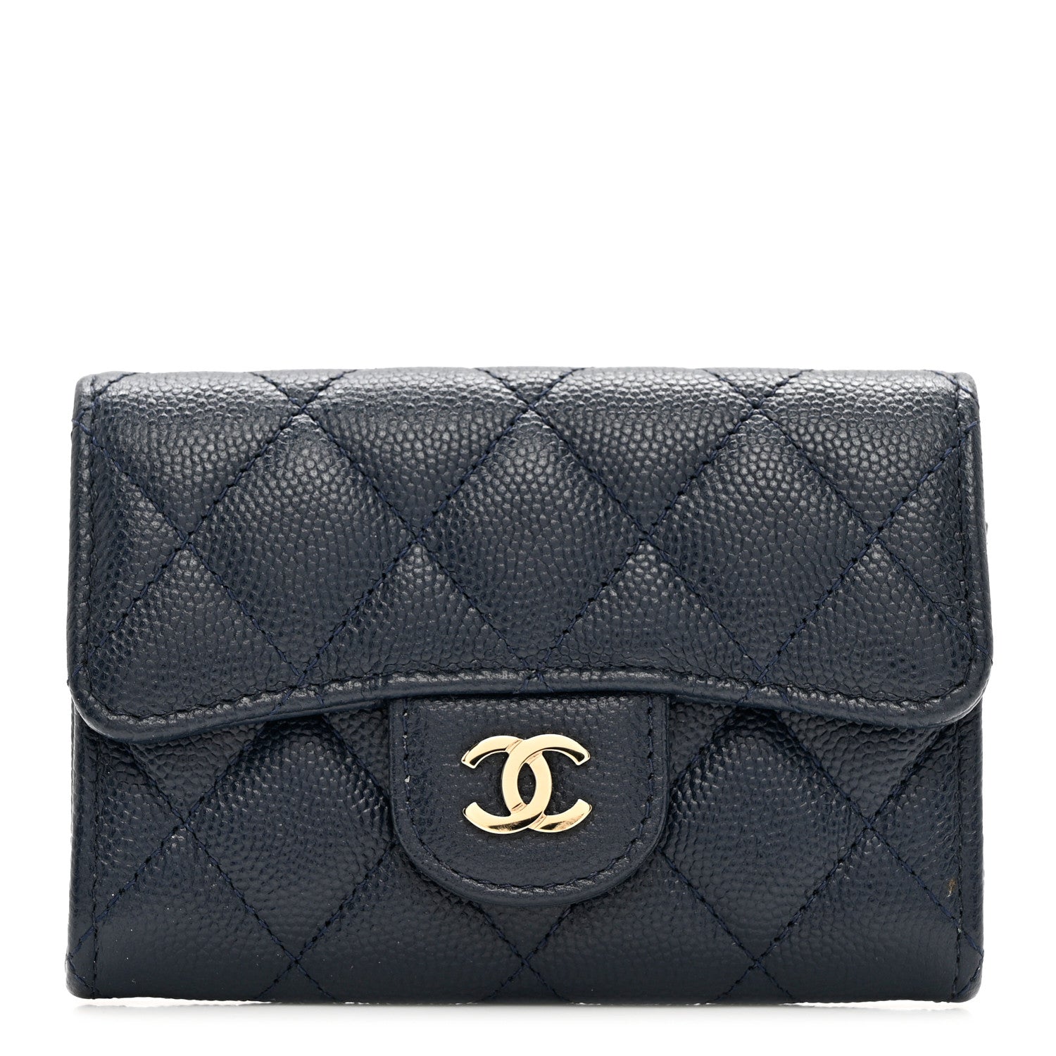 Chanel Caviar Quilted Flap Card Holder Wallet Navy Blue 1 of 8