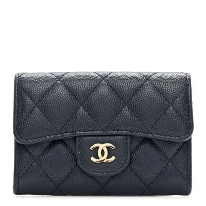 Chanel Caviar Quilted Flap Card Holder Wallet Navy Blue 1 of 8