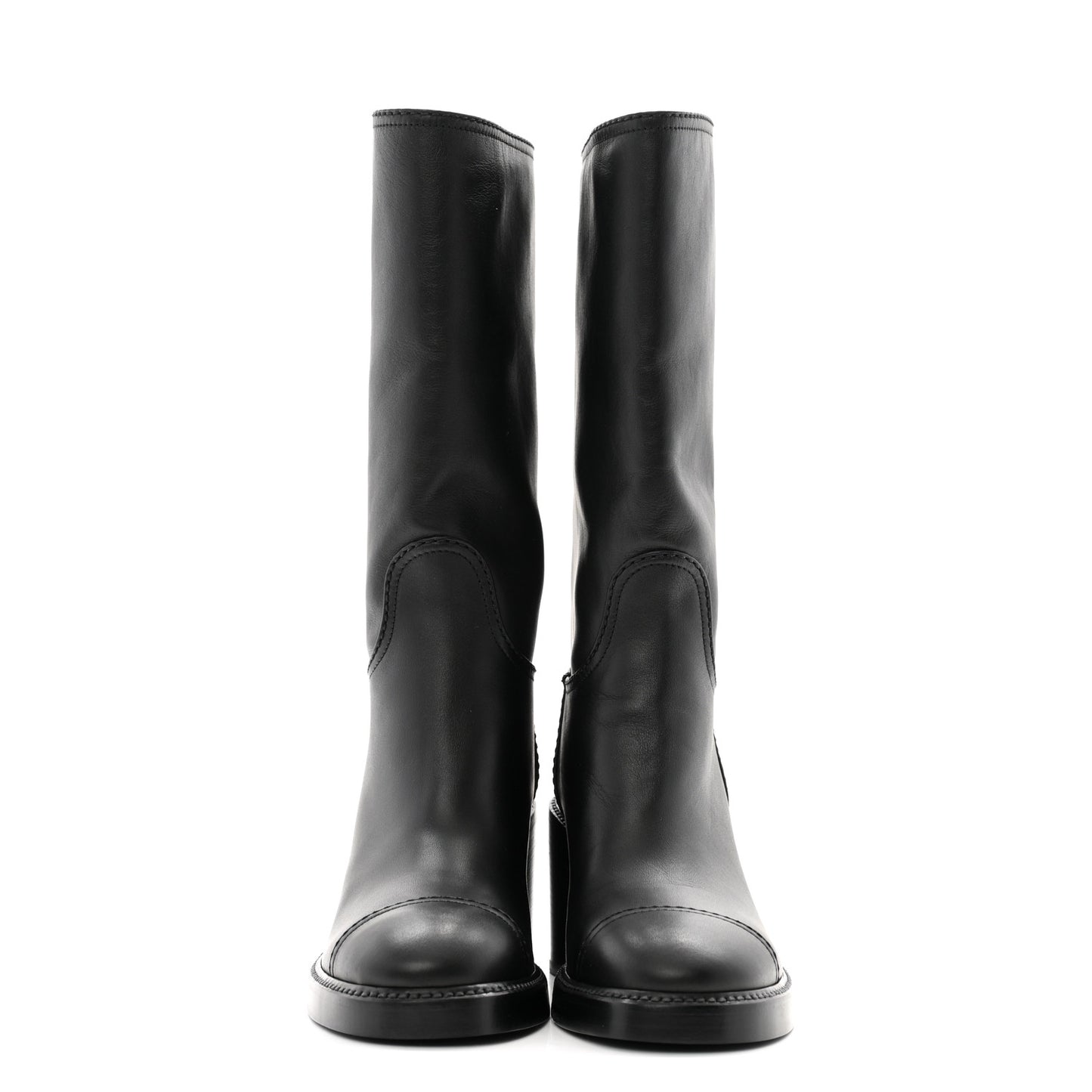 Calfskin Cap Toe High Boots 35.5 Black