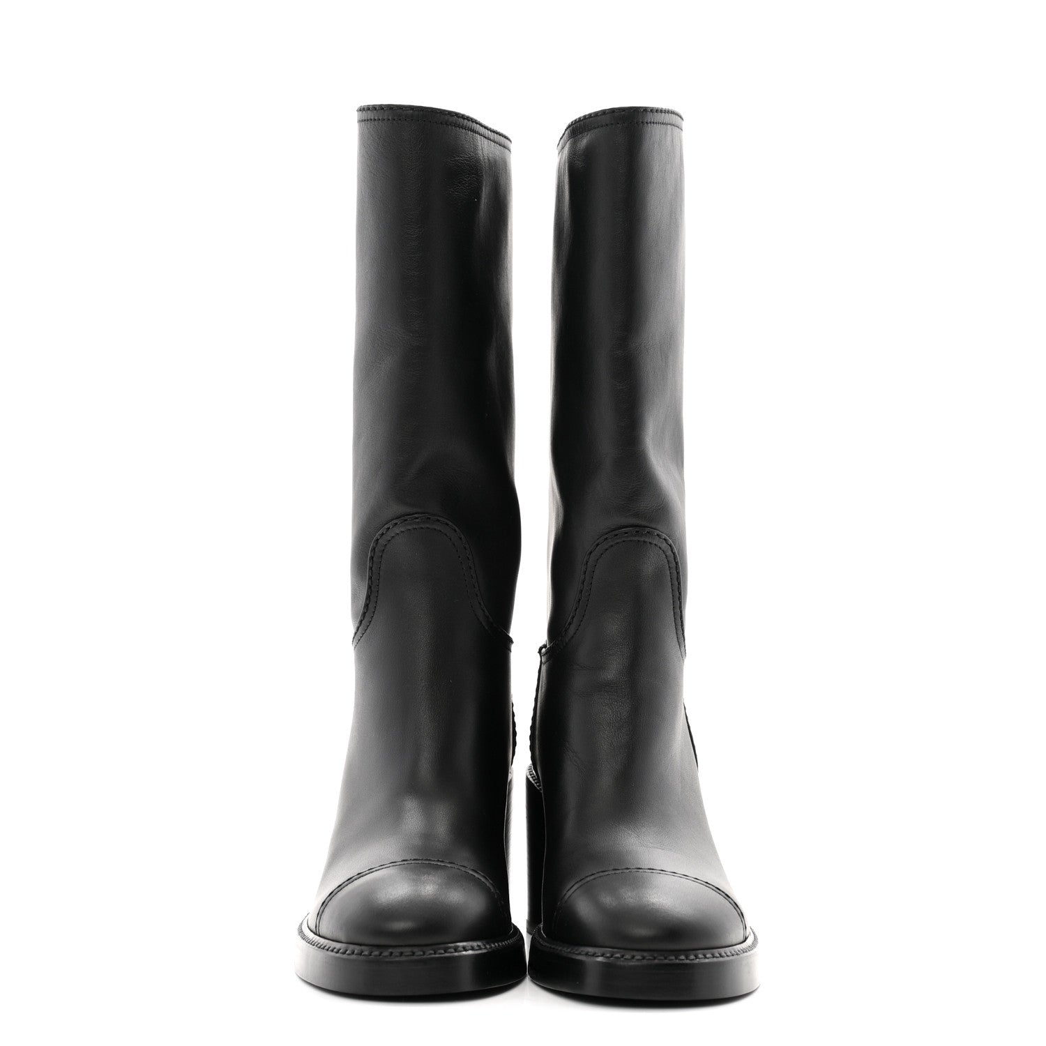 Chanel Calfskin Cap Toe High Boots 35.5 Black 2 of 10