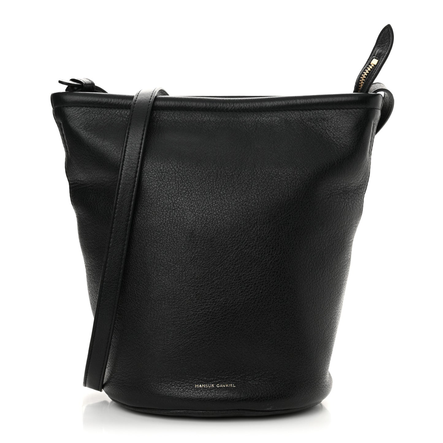 Pebbled Calfskin Zip Bucket Bag Black