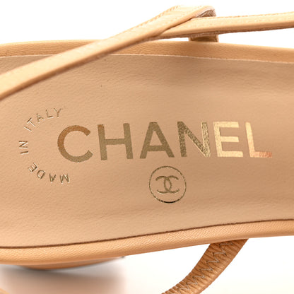 Chanel Goatskin Grosgrain Cap Toe CC Slingback Pumps 41 Beige Black 8 of 10