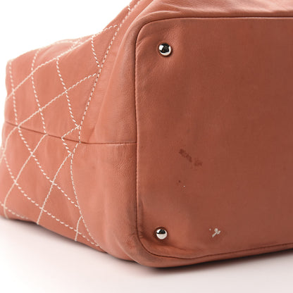 Chanel Lambskin Contrast Stitch Large Drawstring Tote Coral 6 of 14