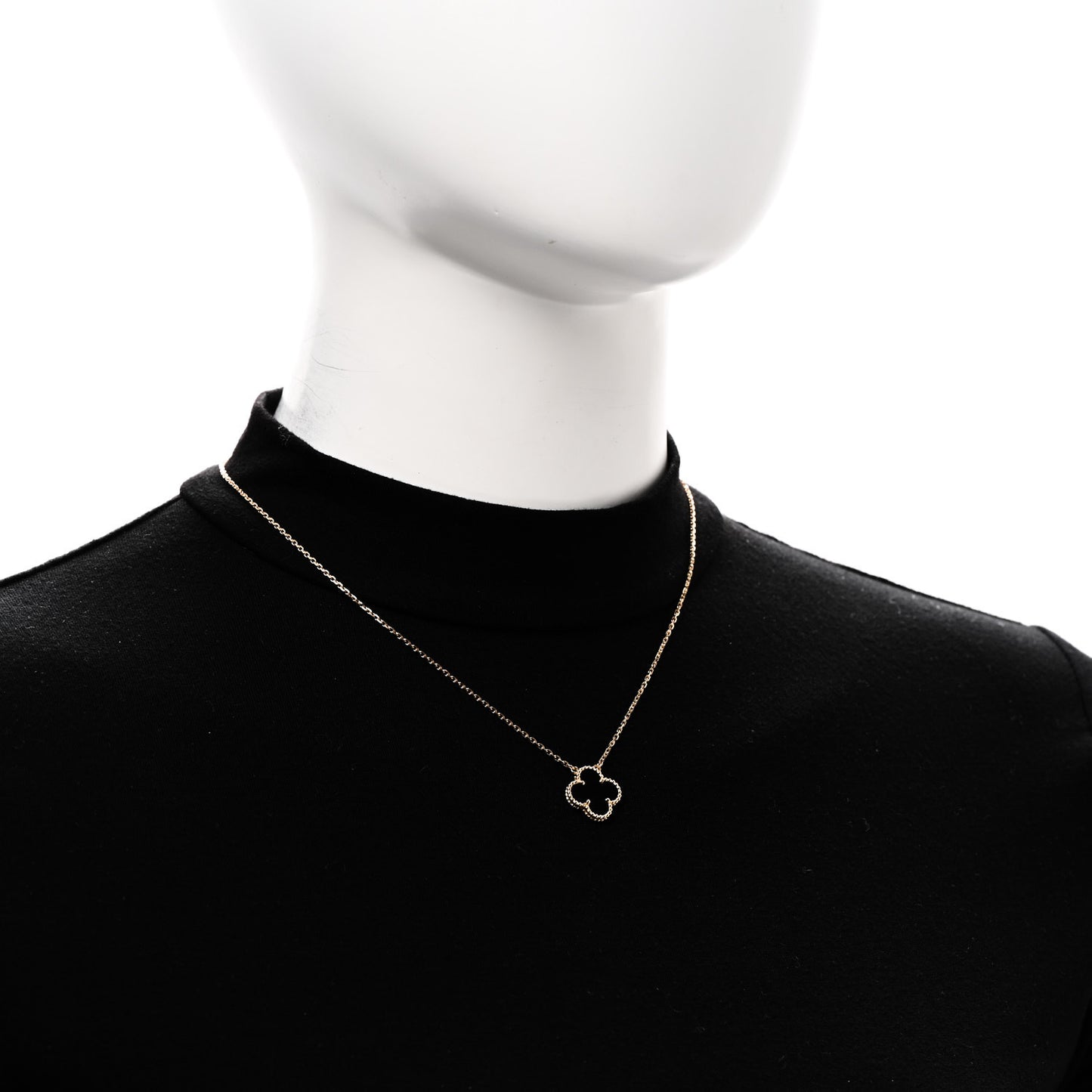 18K Yellow Gold Black Onyx Vintage Alhambra Pendant Necklace