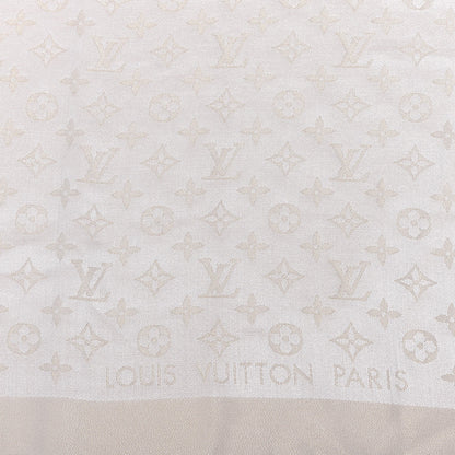 Louis Vuitton Silk Wool Monogram Shine Shawl White 3 of 6