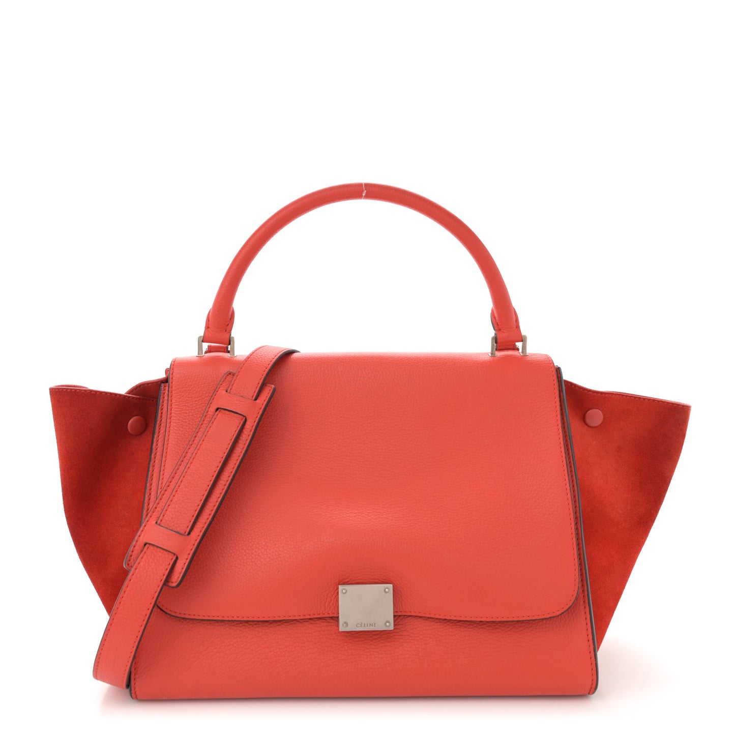 Drummed Calfskin Suede Medium Trapeze Vermillion