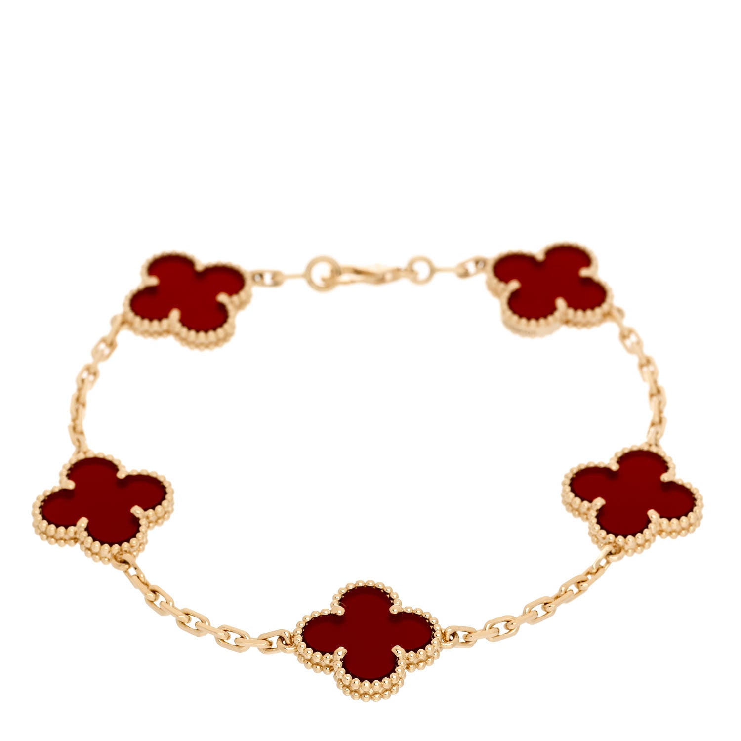 Van Cleef & Arpels 18K Yellow Gold Carnelian 5 Motifs Vintage Alhambra Bracelet 1 of 5