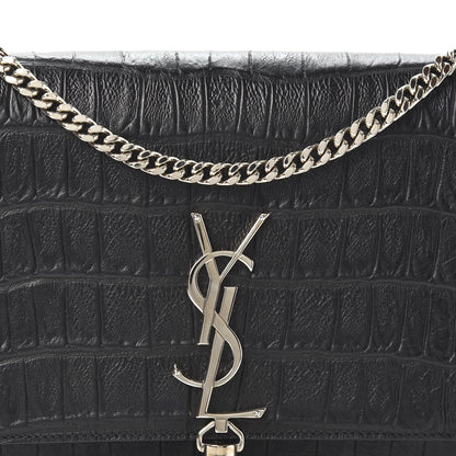 Saint Laurent Calfskin Crocodile Embossed Medium Classic Monogram Kate Tassel Satchel Black 8 of 9