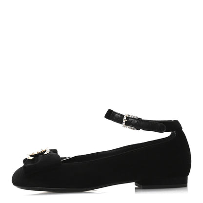 Chanel Velvet Strass CC Bow Mary Jane Flats 35.5 Black 1 of 9