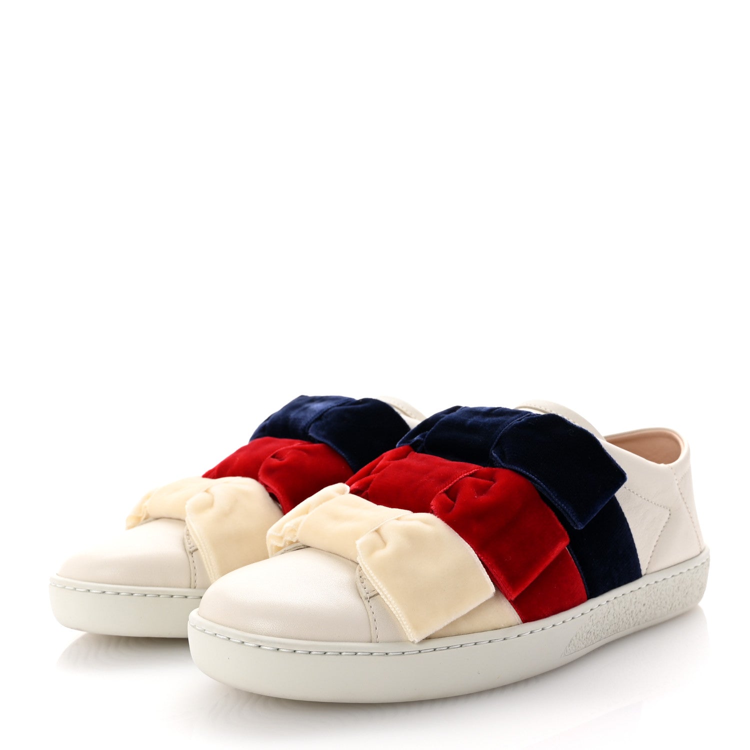 Gucci Calfskin Womens Velvet Bow Ace Sneakers 35.5 White 4 of 11