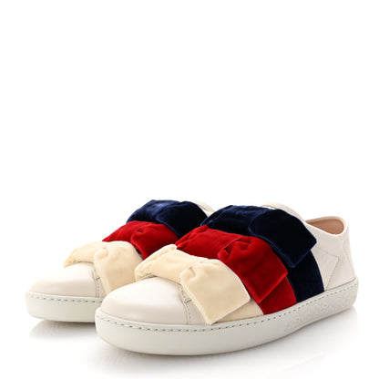 Gucci Calfskin Womens Velvet Bow Ace Sneakers 35.5 White 4 of 11