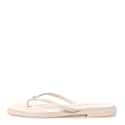 Chanel Goatskin CC Times Square Thong Sandals 38 Beige 1 of 12