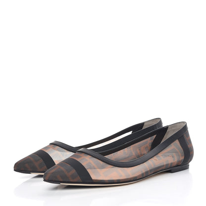 Fendi Mesh FF Skimmer Ballerina Flats 40 Tobacco Moro Black 3 of 7