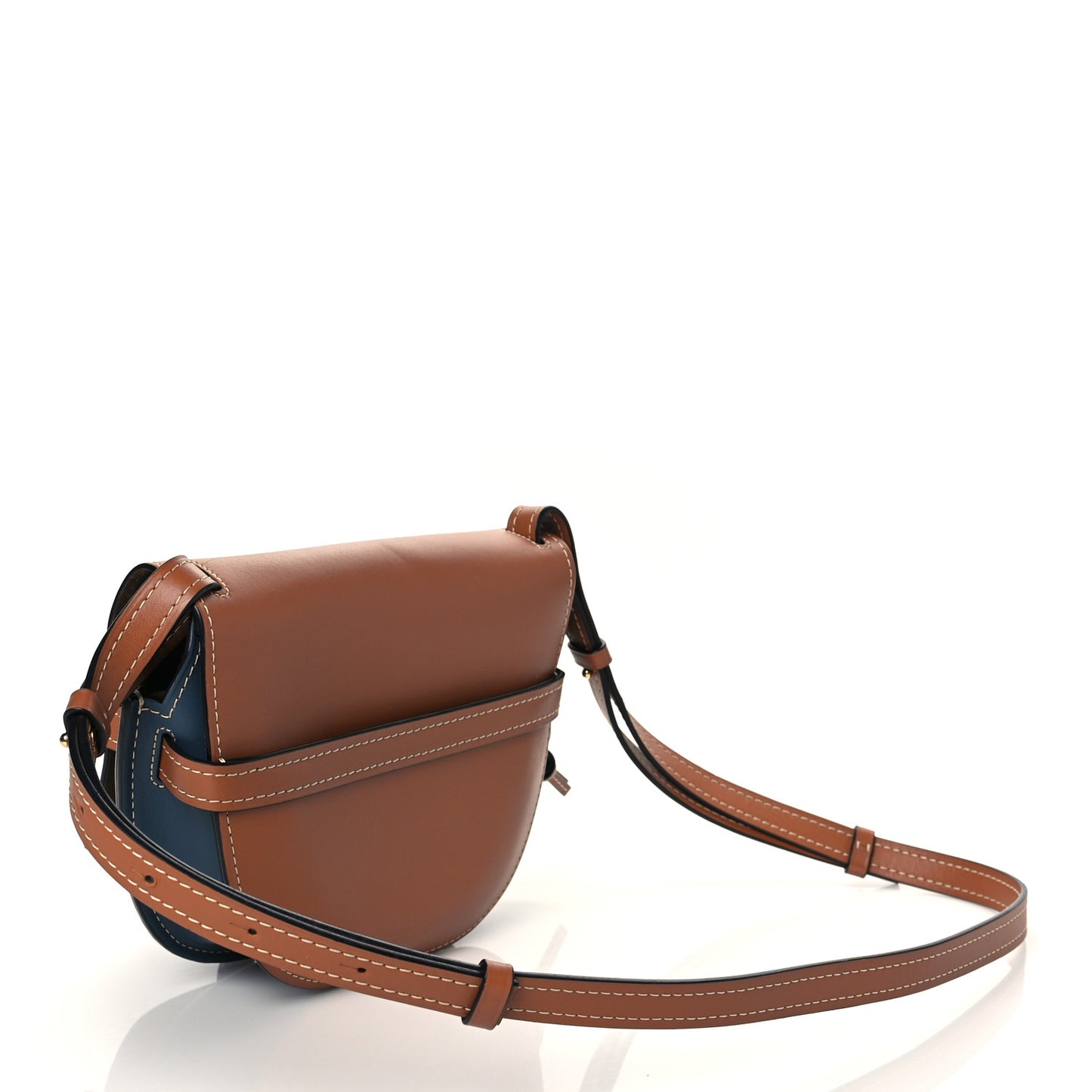 Calfskin Small Gate Crossbody Bag Tan Steel Blue