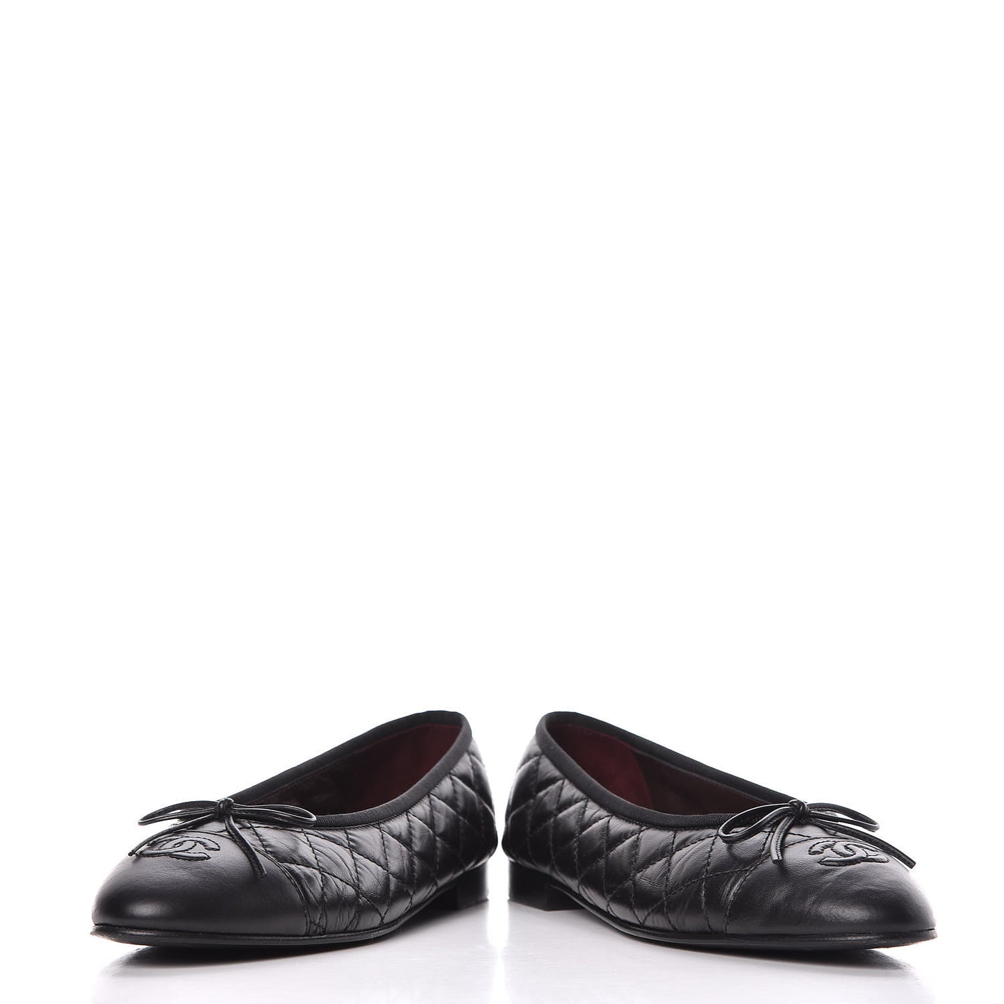 Aged Calfskin Quilted CC Cap Toe Ballerina Flats 40 Black