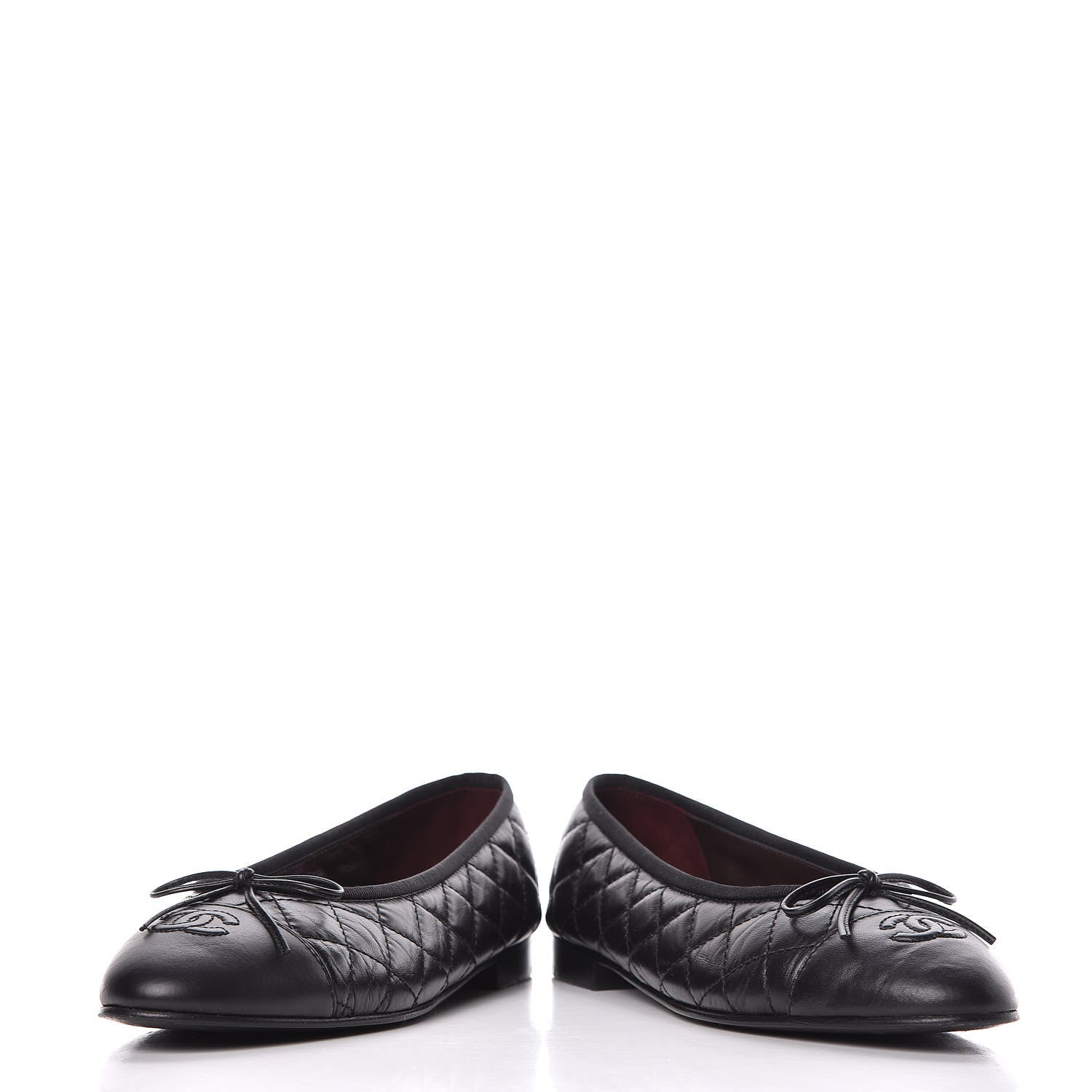 Chanel Aged Calfskin Quilted CC Cap Toe Ballerina Flats 40 Black 6 of 15