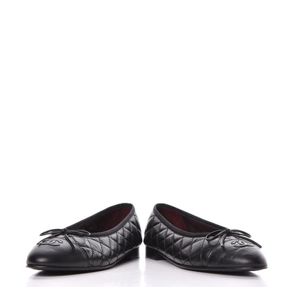 Chanel Aged Calfskin Quilted CC Cap Toe Ballerina Flats 40 Black 6 of 15