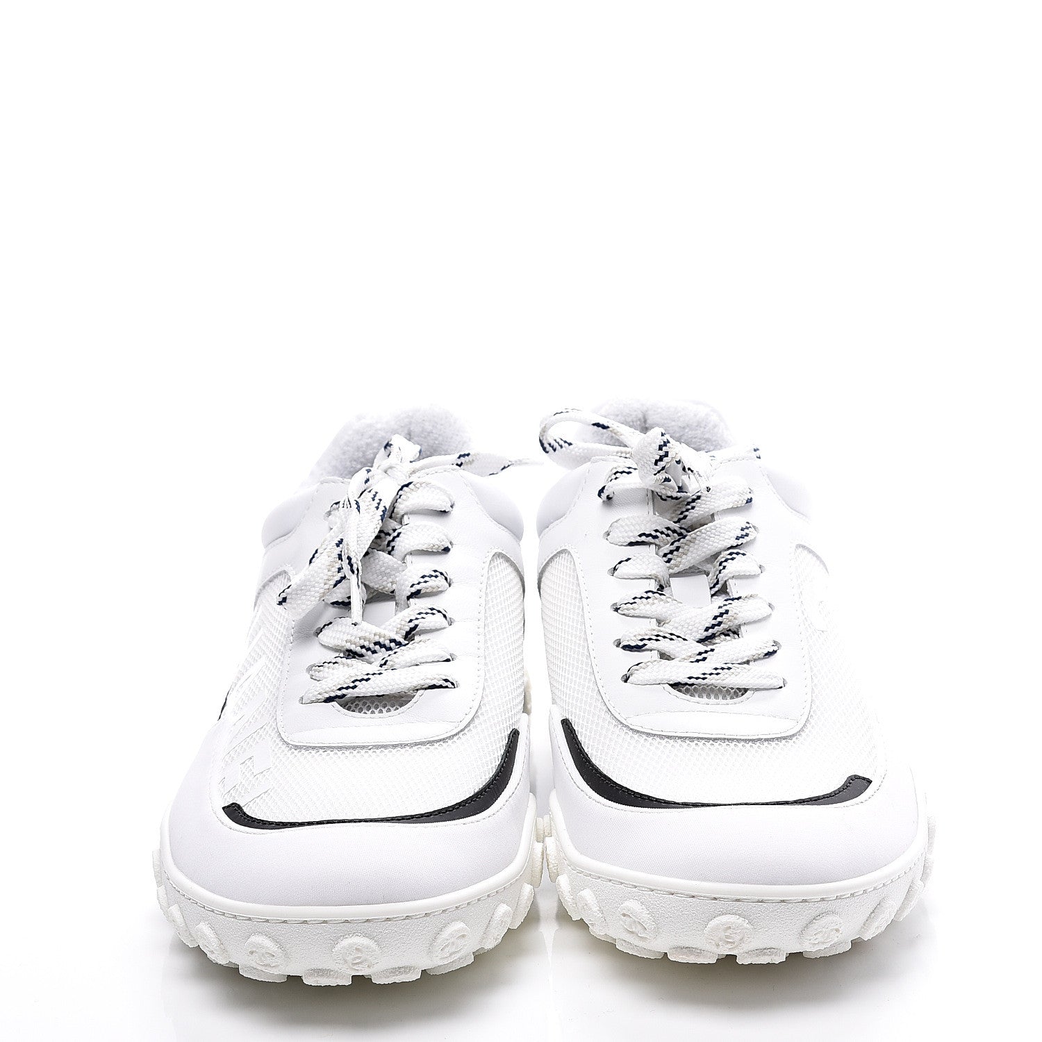 Chanel Calfskin Mesh Lycra Womens Logo Sneakers 38.5 White 3 of 11