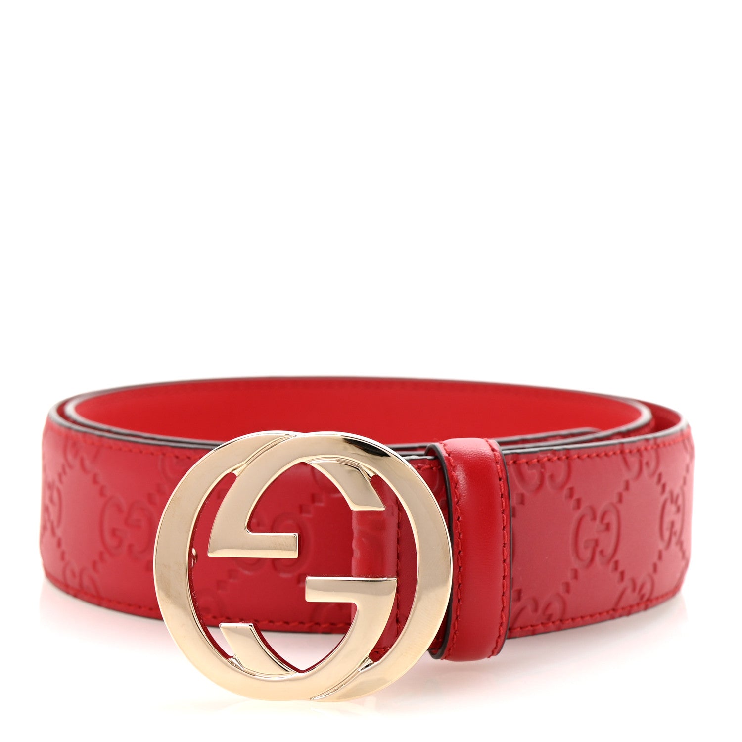 Gucci Guccissima Signature Interlocking G 37mm Belt 85 34 Hibiscus Red 1 of 5