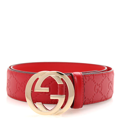 Gucci Guccissima Signature Interlocking G 37mm Belt 85 34 Hibiscus Red 1 of 5