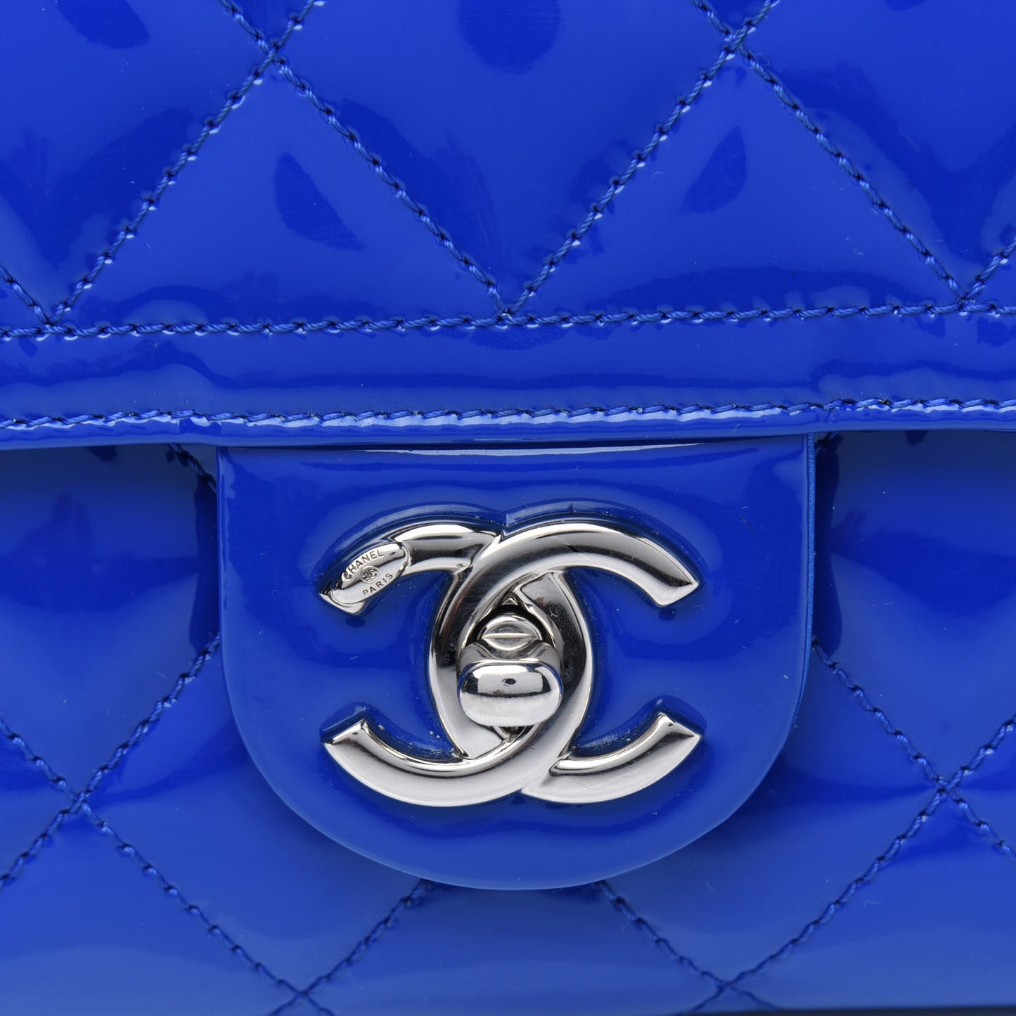 Patent Quilted Large Coco Shine Flap Blue