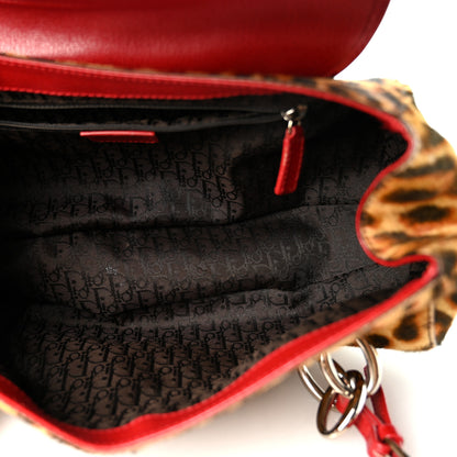 Christian Dior Pony Hair Leopard Print Diva Logo Shoulder Bag Red 5 of 12