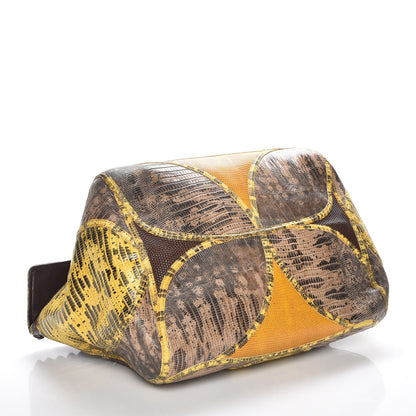 Bottega Veneta Tejus Lizard Patchwork Prezioso Satchel Yolk Cigar Truffle 4 of 7