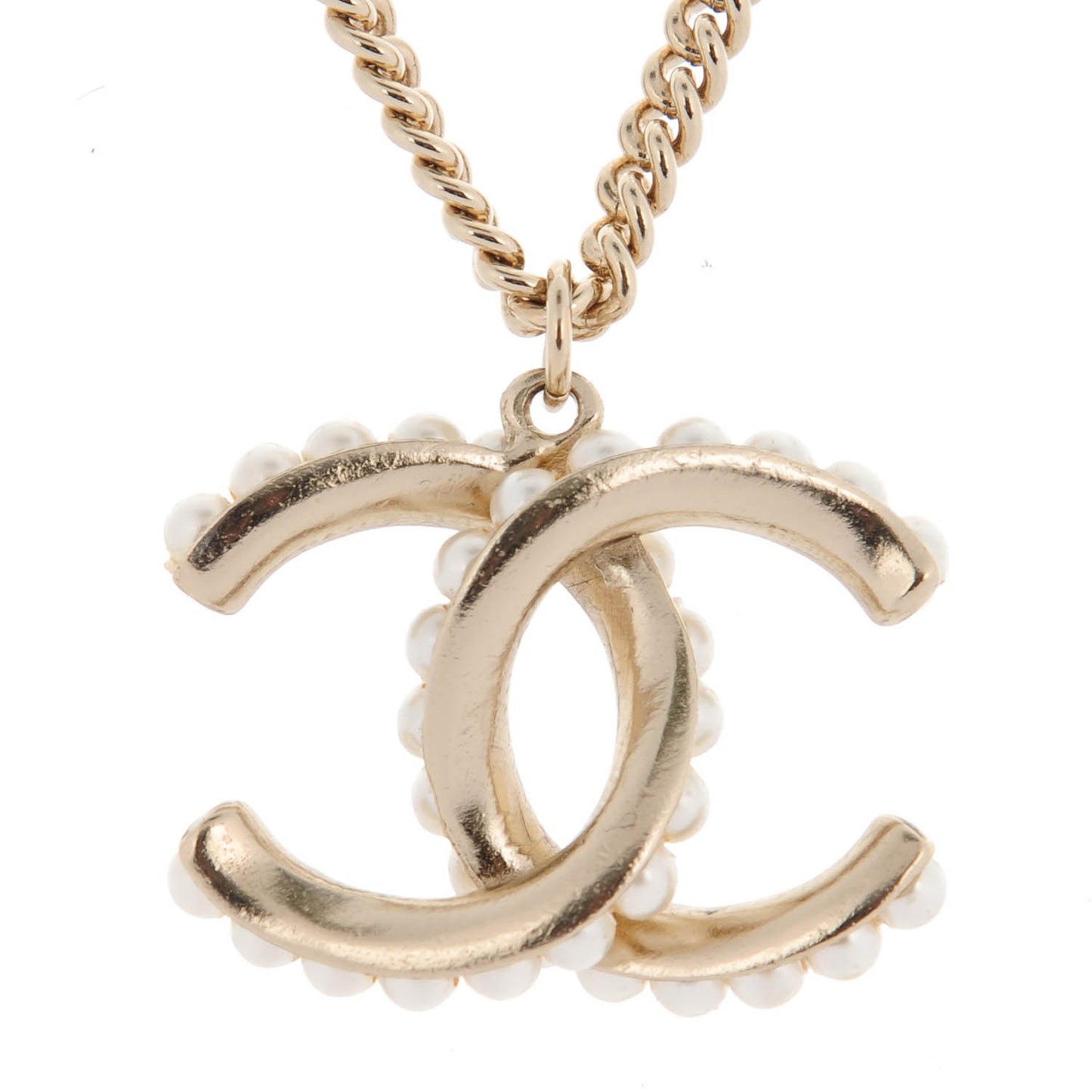Pearl CC Pendant Necklace Gold