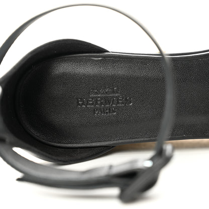 Hermes Goatskin Elda Espadrille Wedge Sandals 38 Black 8 of 9