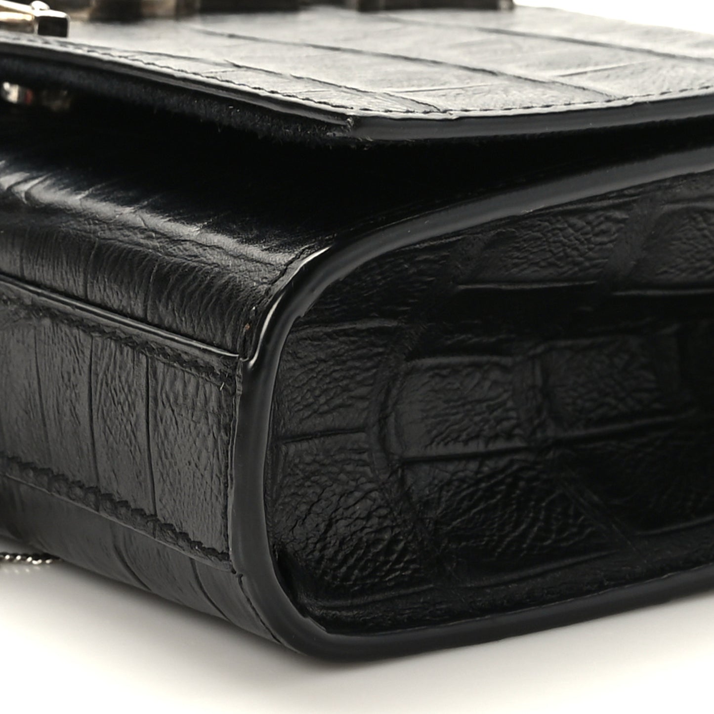 Calfskin Crocodile Embossed Small Classic Monogram Kate Tassel Satchel Black