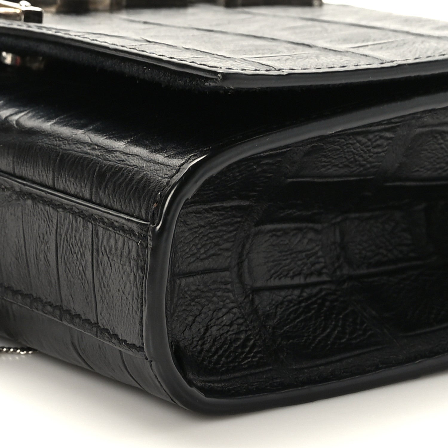 Saint Laurent Calfskin Crocodile Embossed Small Classic Monogram Kate Tassel Satchel Black 8 of 8