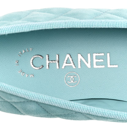 Chanel Suede Quilted Cap Toe CC Ballerina Flats 36 Light Blue 8 of 9