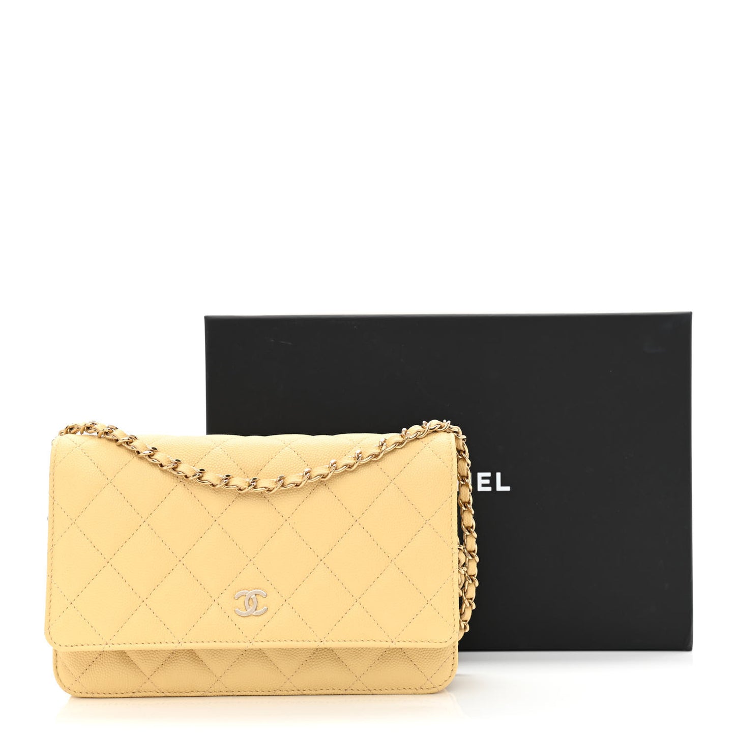 Caviar Quilted Wallet on Chain WOC Yellow