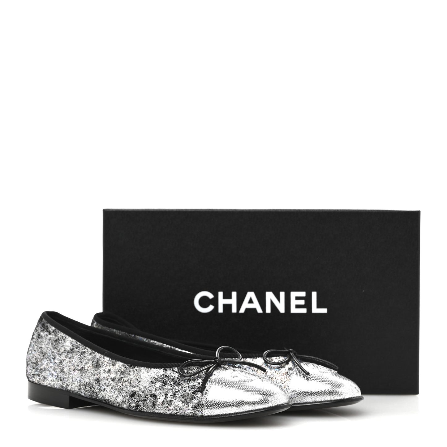 Metallic Calfskin Hologram Cap Toe Ballerina Flats 38.5 Silver