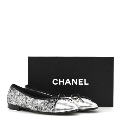 Chanel Metallic Calfskin Hologram Cap Toe Ballerina Flats 38.5 Silver 10 of 10