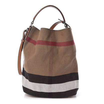 Burberry Canvas Mega Check Medium Ashby Hobo Saddle Brown 1 of 10