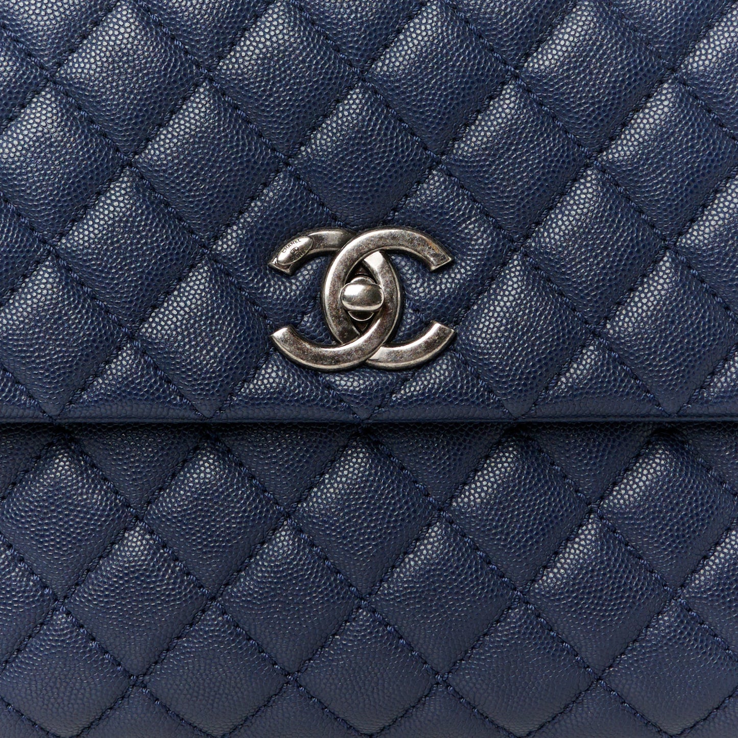 Caviar Quilted Medium Coco Handle Flap Navy Blue