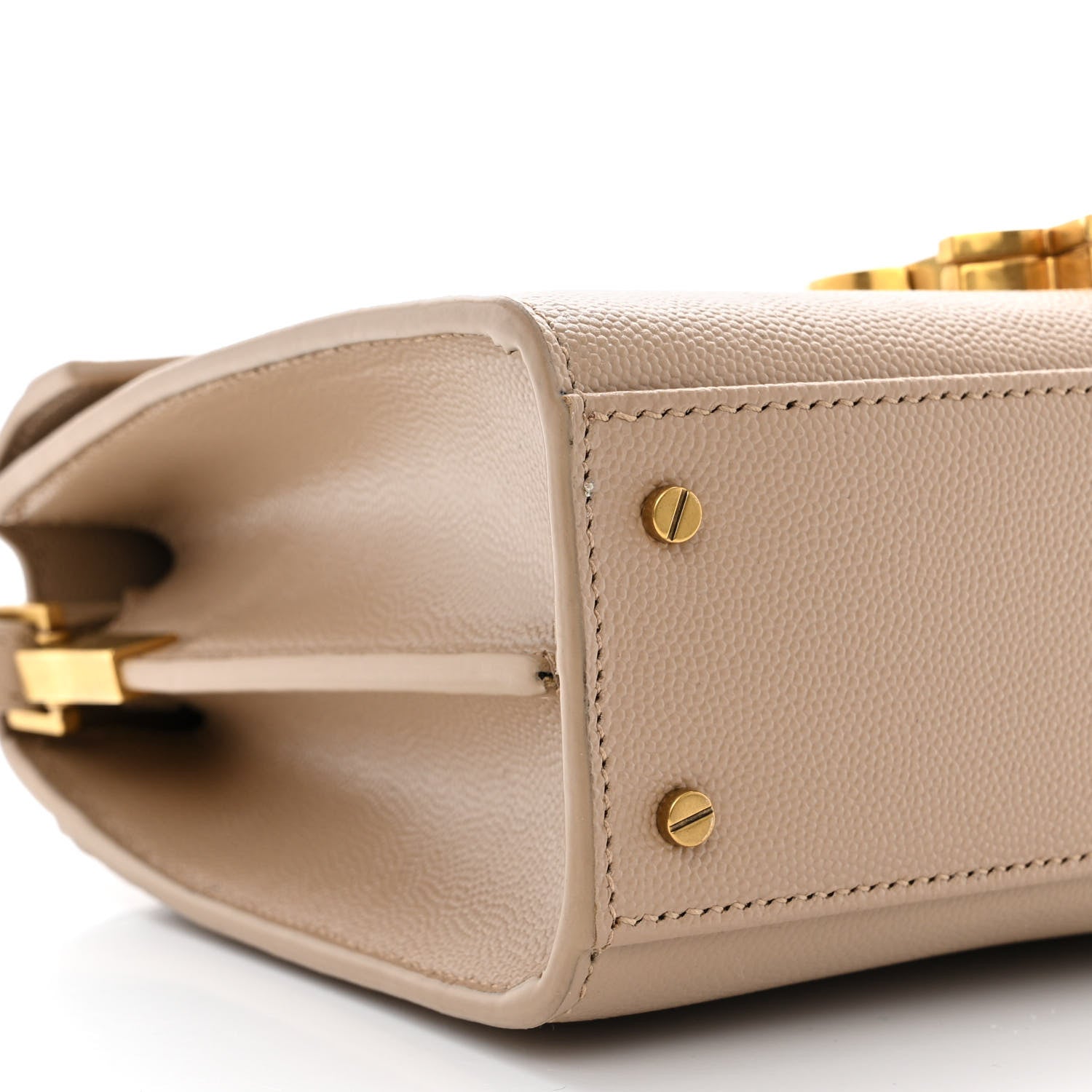 Saint Laurent Grain de Poudre Mini Classic Monogram Cassandra Top Handle Beige 9 of 10