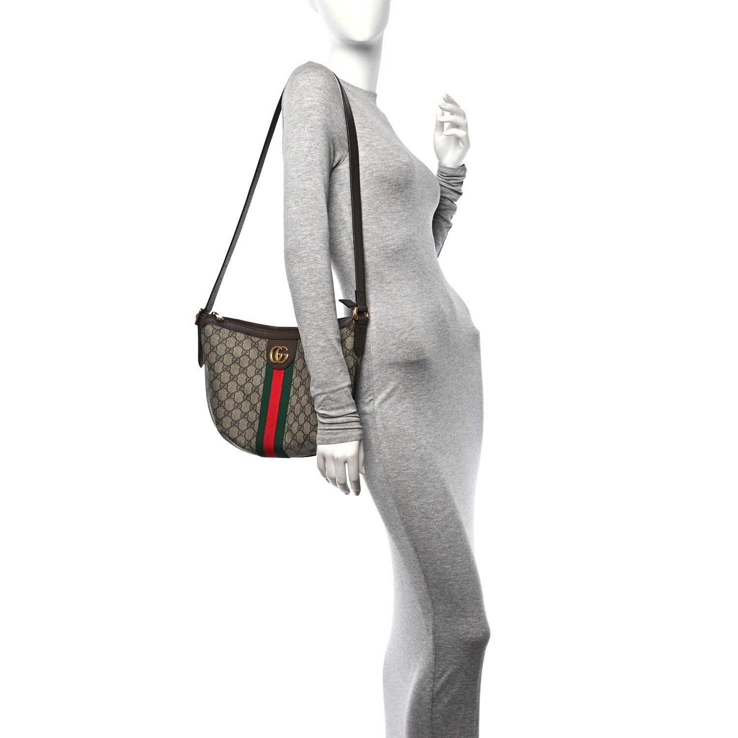 Gucci GG Supreme Monogram Web Small Ophidia Half Moon Hobo Brown 2 of 10