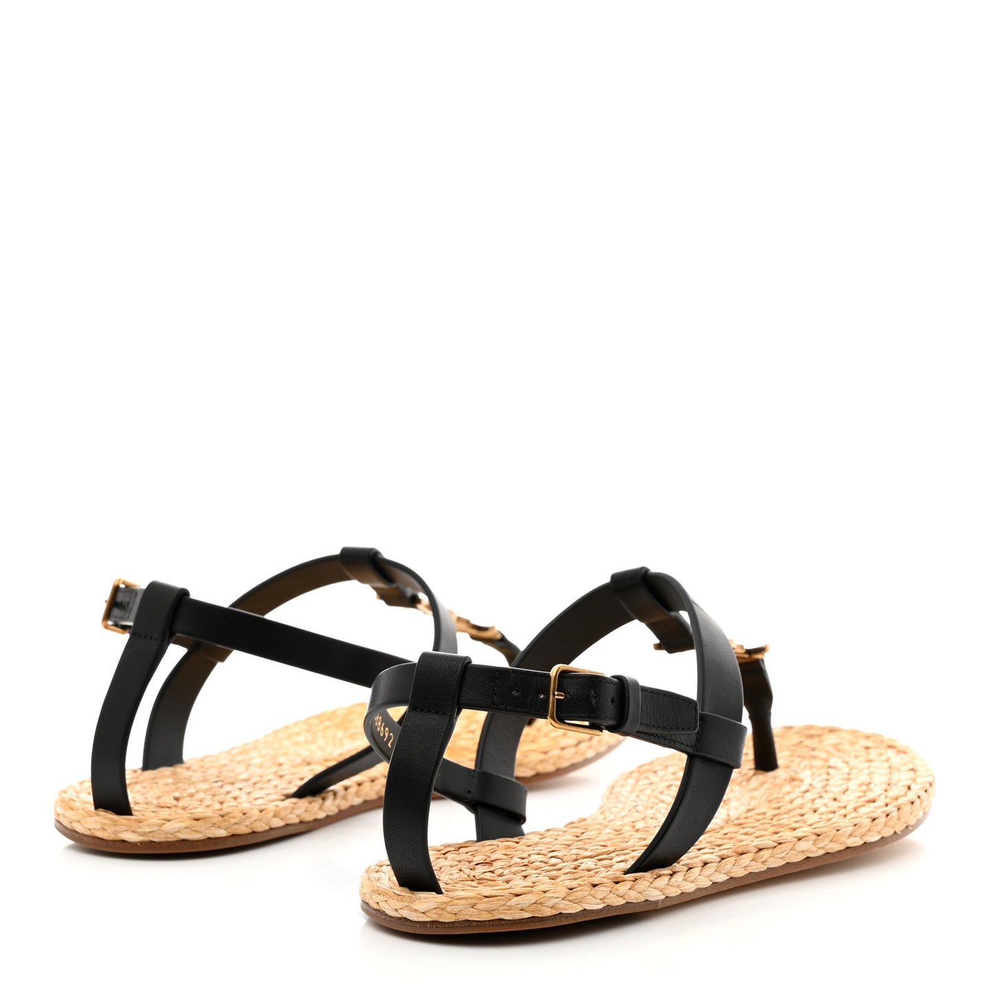Calfskin Raffia Cassandra Monogram Sandals 38.5 Maine Light Bronze Black
