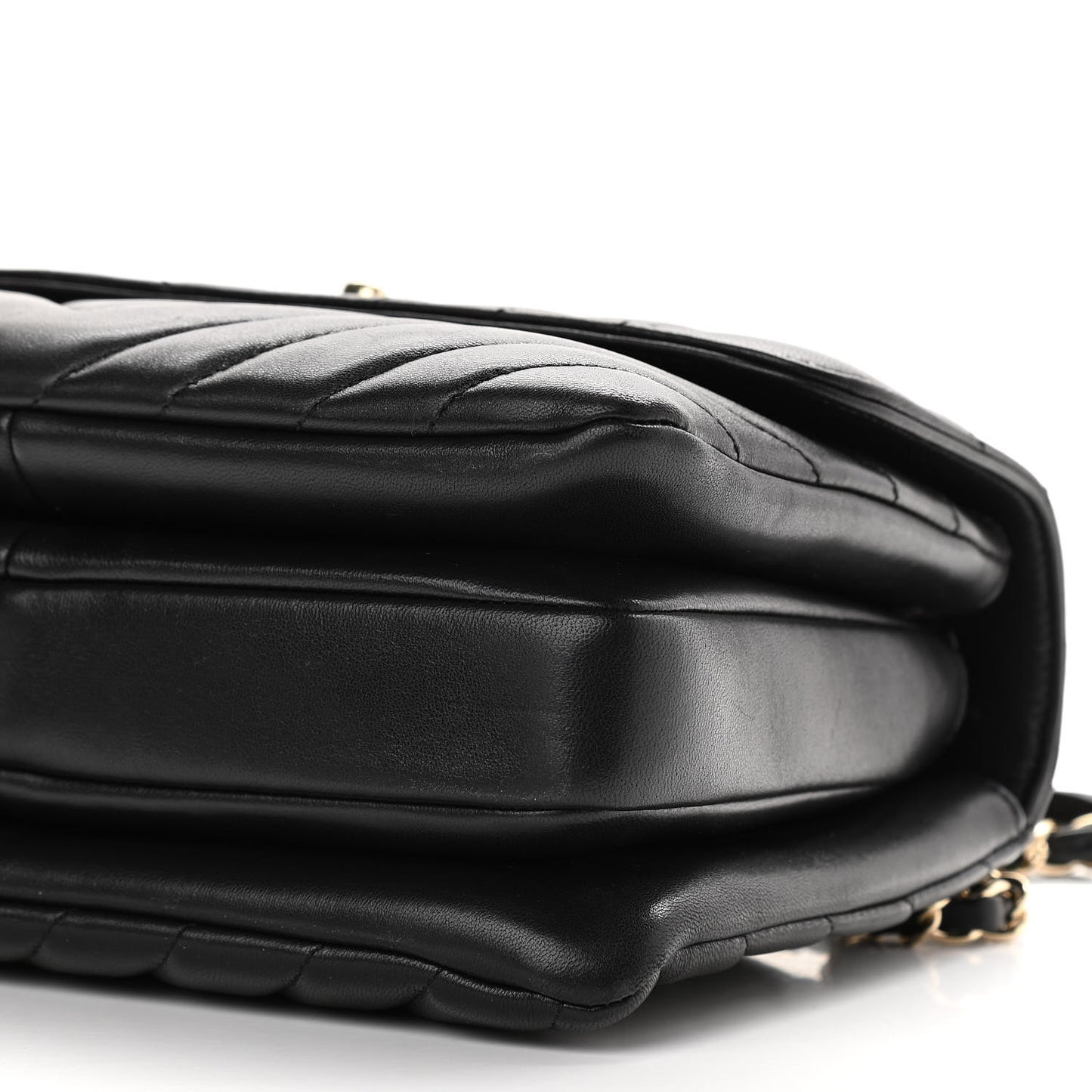 Lambskin Chevron Quilted Small Trendy CC Dual Handle Flap Bag Black
