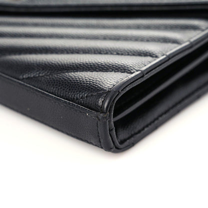 Saint Laurent Grain De Poudre Matelasse Chevron Monogram Chain Wallet Black 6 of 17
