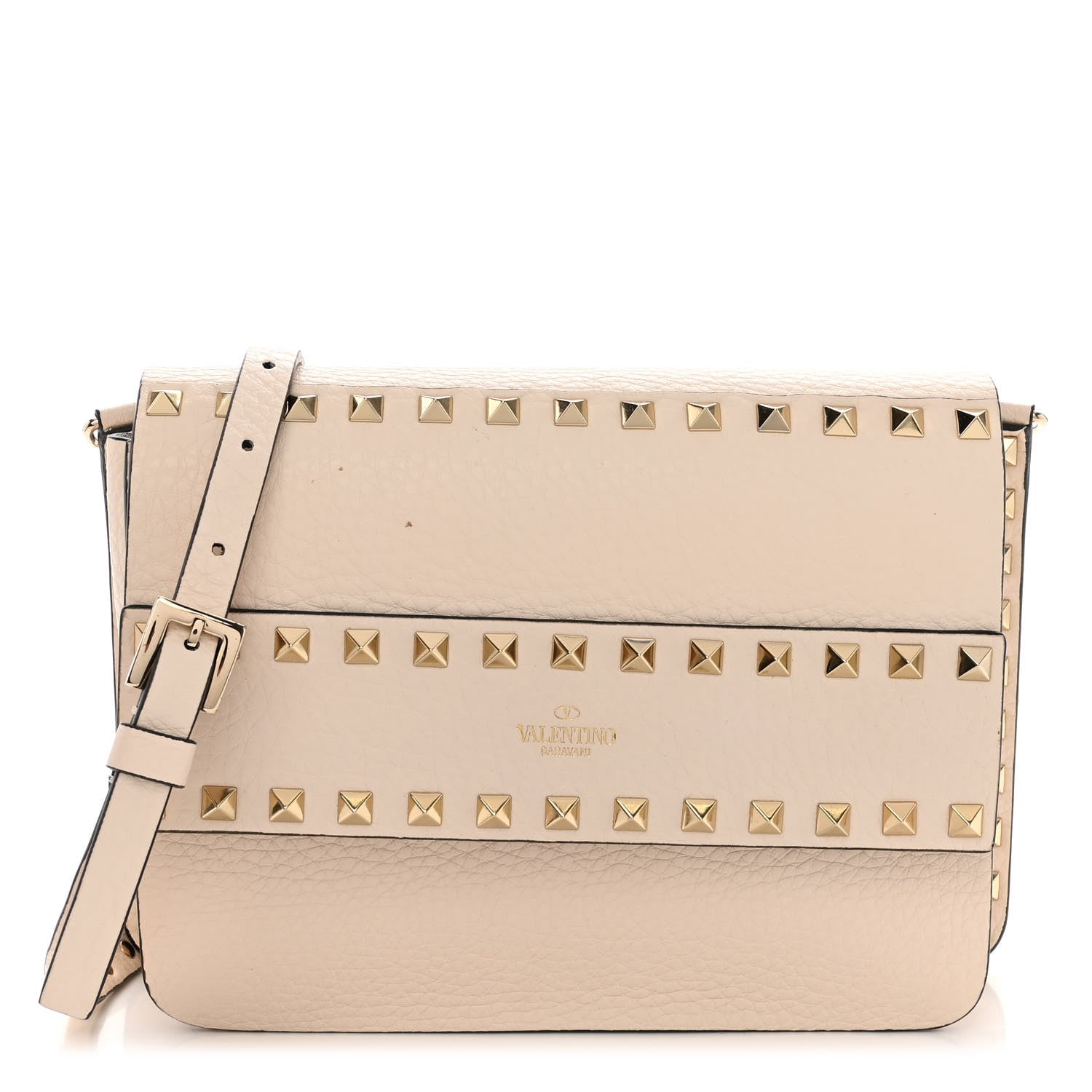 Valentino Garavani Grained Calfskin Small Rockstud Flap Crossbody Bag Light Ivory 1 of 12