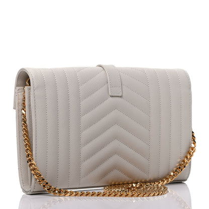 Saint Laurent Grain De Poudre Mixed Matelasse Triquilt Monogram Chain Wallet Crema Soft 2 of 8